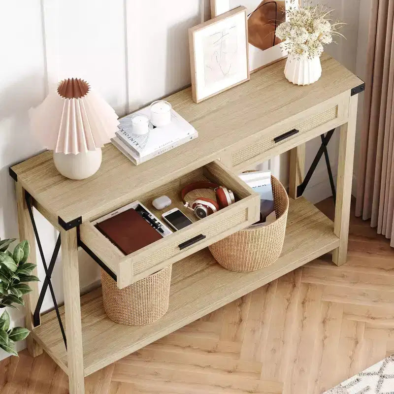 TROPOW Console d'entrée, Table d'appoint en Bois, Meuble de Rangement pour Entrée ou Salon, avec 2 tiroirs