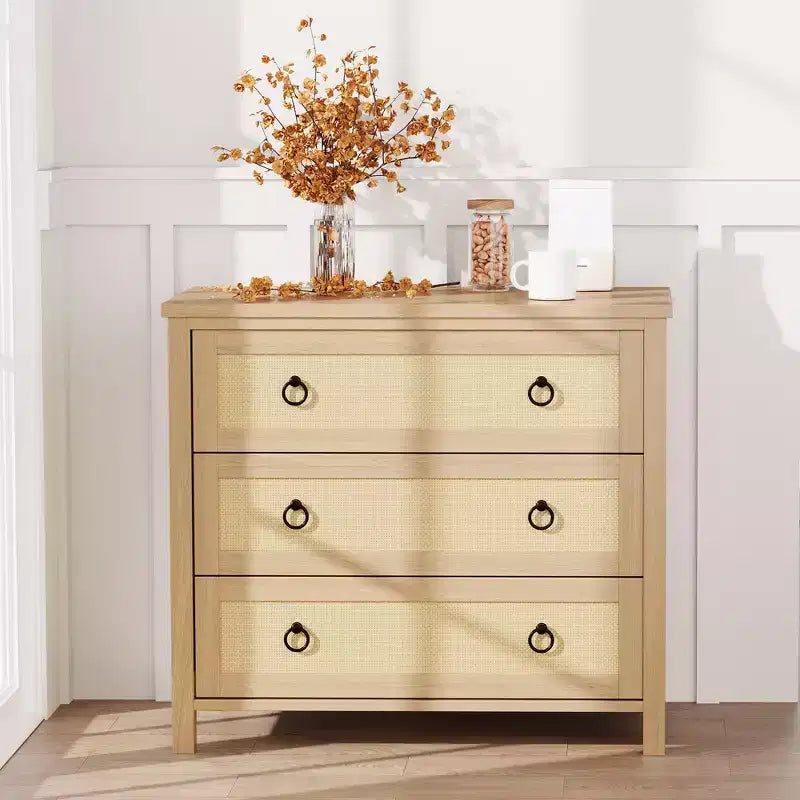 Commode en rotin pour chambre à coucher, chiffonnier bohème haut autoportant, armoire de rangement en bois pour salon, placard