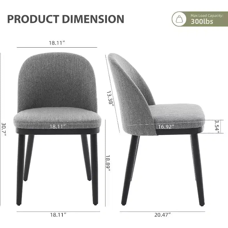 Acekool Lot de 2 chaises de salle à manger rembourrées, chaises d'appoint de cuisine modernes en tissu avec coussin, pieds en bois, dossier incurvé