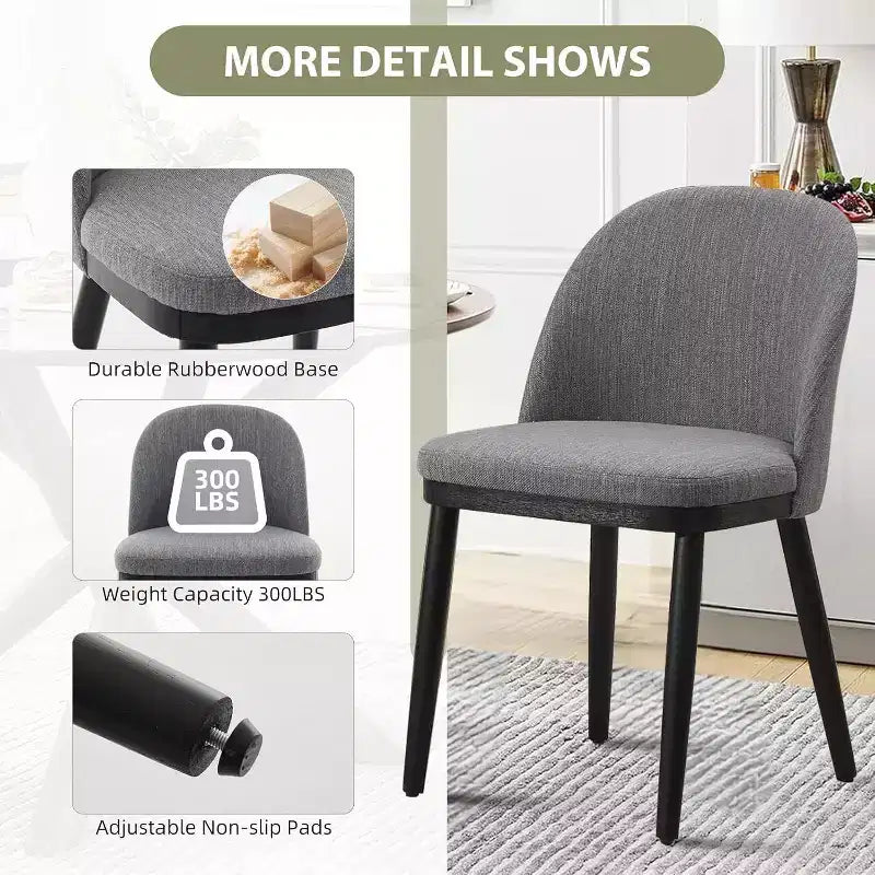 Acekool Lot de 2 chaises de salle à manger rembourrées, chaises d'appoint de cuisine modernes en tissu avec coussin, pieds en bois, dossier incurvé