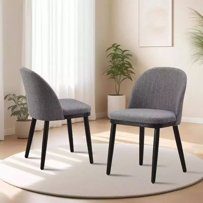 Acekool Lot de 2 chaises de salle à manger rembourrées, chaises d'appoint de cuisine modernes en tissu avec coussin, pieds en bois, dossier incurvé