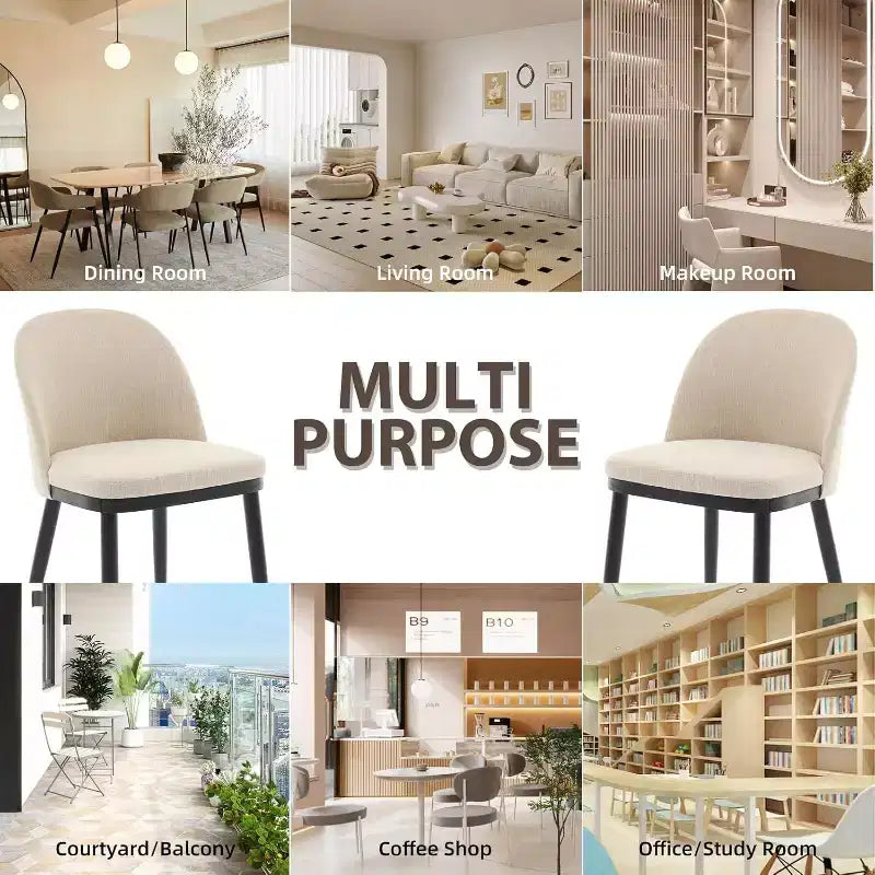 Acekool Lot de 2 chaises de salle à manger rembourrées, chaises d'appoint de cuisine modernes en tissu avec coussin, pieds en bois, dossier incurvé