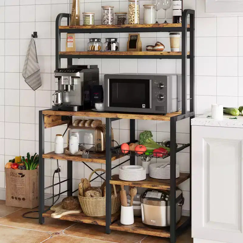 Étagère de boulanger, support de micro-ondes avec étagère de rangement à 6 niveaux, table de buffet de cuisine avec grand rangement, support de micro-ondes industriel