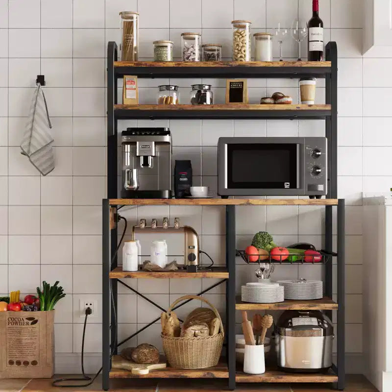 Étagère de boulanger, support de micro-ondes avec étagère de rangement à 6 niveaux, table de buffet de cuisine avec grand rangement, support de micro-ondes industriel
