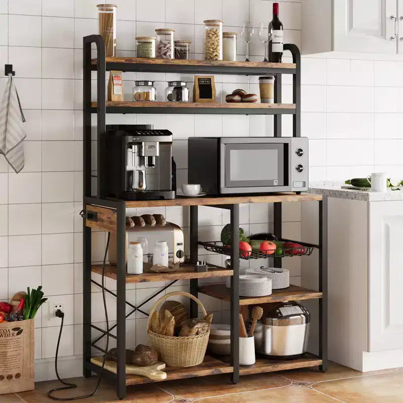 Étagère de boulanger, support de micro-ondes avec étagère de rangement à 6 niveaux, table de buffet de cuisine avec grand rangement, support de micro-ondes industriel