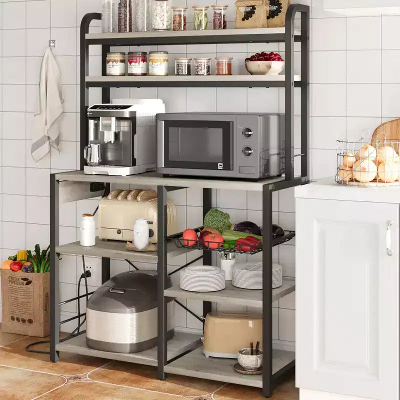 Étagère de boulanger, support de micro-ondes avec étagère de rangement à 6 niveaux, table de buffet de cuisine avec grand rangement, support de micro-ondes industriel