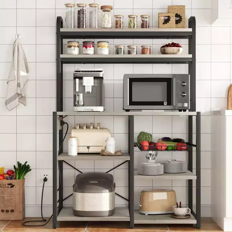 Étagère de boulanger, support de micro-ondes avec étagère de rangement à 6 niveaux, table de buffet de cuisine avec grand rangement, support de micro-ondes industriel