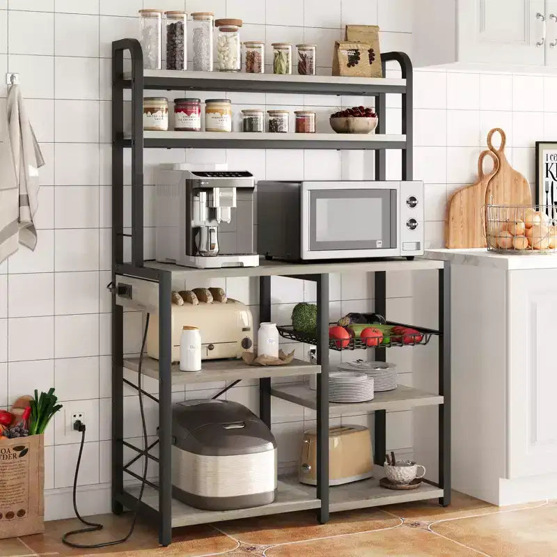 Étagère de boulanger, support de micro-ondes avec étagère de rangement à 6 niveaux, table de buffet de cuisine avec grand rangement, support de micro-ondes industriel