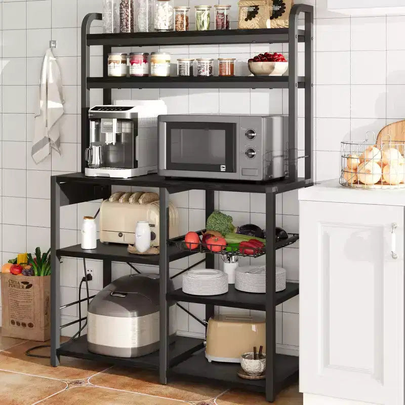 Étagère de boulanger, support de micro-ondes avec étagère de rangement à 6 niveaux, table de buffet de cuisine avec grand rangement, support de micro-ondes industriel