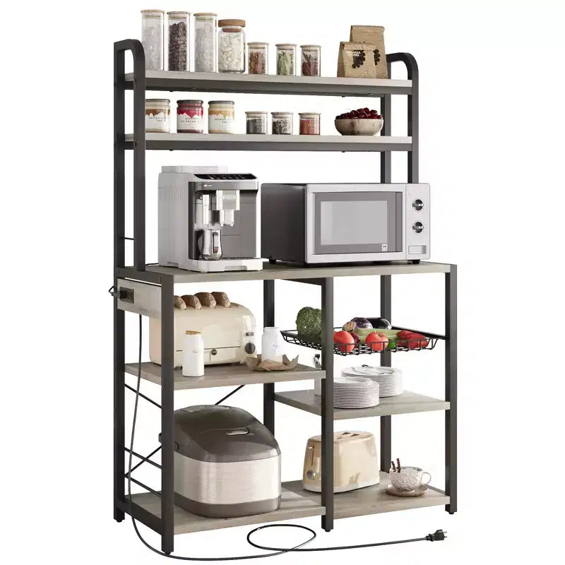 Étagère de boulanger, support de micro-ondes avec étagère de rangement à 6 niveaux, table de buffet de cuisine avec grand rangement, support de micro-ondes industriel