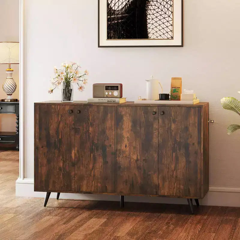 Costway Buffet, bahut de salle à manger moderne du milieu du siècle, meuble de rangement à 4 portes, 127 cm, armoire d'appoint marron/blanc