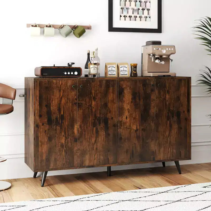 Costway Buffet, bahut de salle à manger moderne du milieu du siècle, meuble de rangement à 4 portes, 127 cm, armoire d'appoint marron/blanc