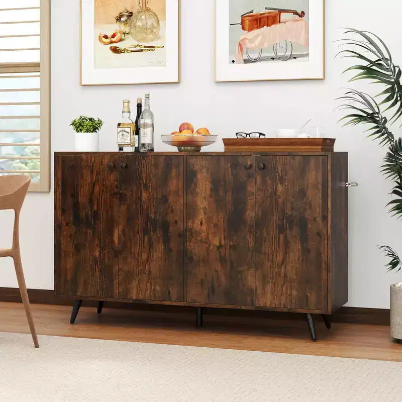 Costway Buffet, bahut de salle à manger moderne du milieu du siècle, meuble de rangement à 4 portes, 127 cm, armoire d'appoint marron/blanc