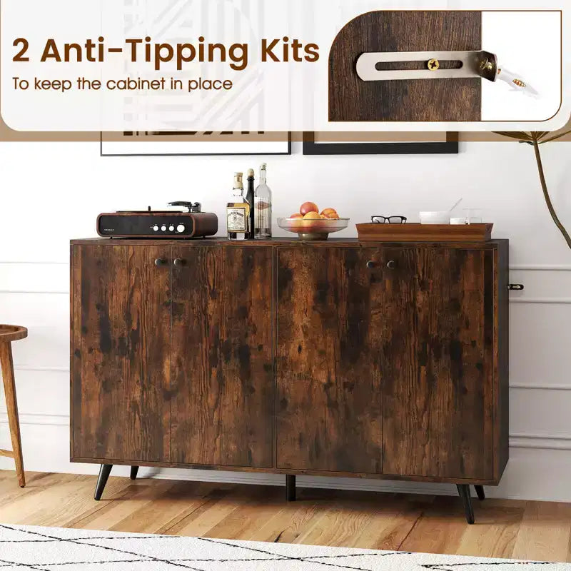 Costway Buffet, bahut de salle à manger moderne du milieu du siècle, meuble de rangement à 4 portes, 127 cm, armoire d'appoint marron/blanc