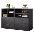 4 Drawer Dresser with 6 Adjustable Open Cubbies, Modern Black Wooden Dresser, Space-Saving Chest of Drawer