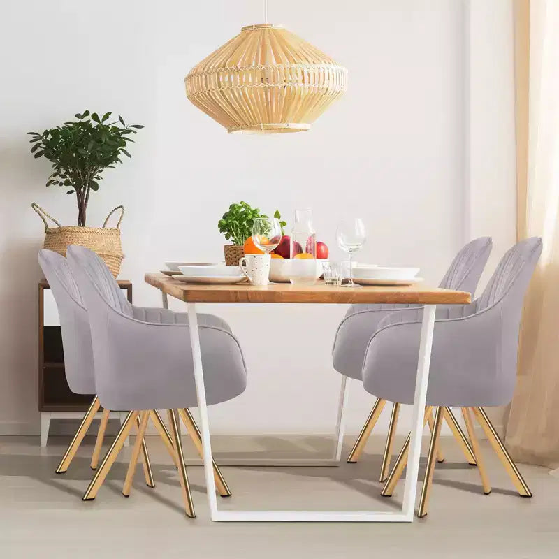 Fauteuil pivotant Hyleory moderne en velours brossé gris clair avec pieds en métal pour le salon