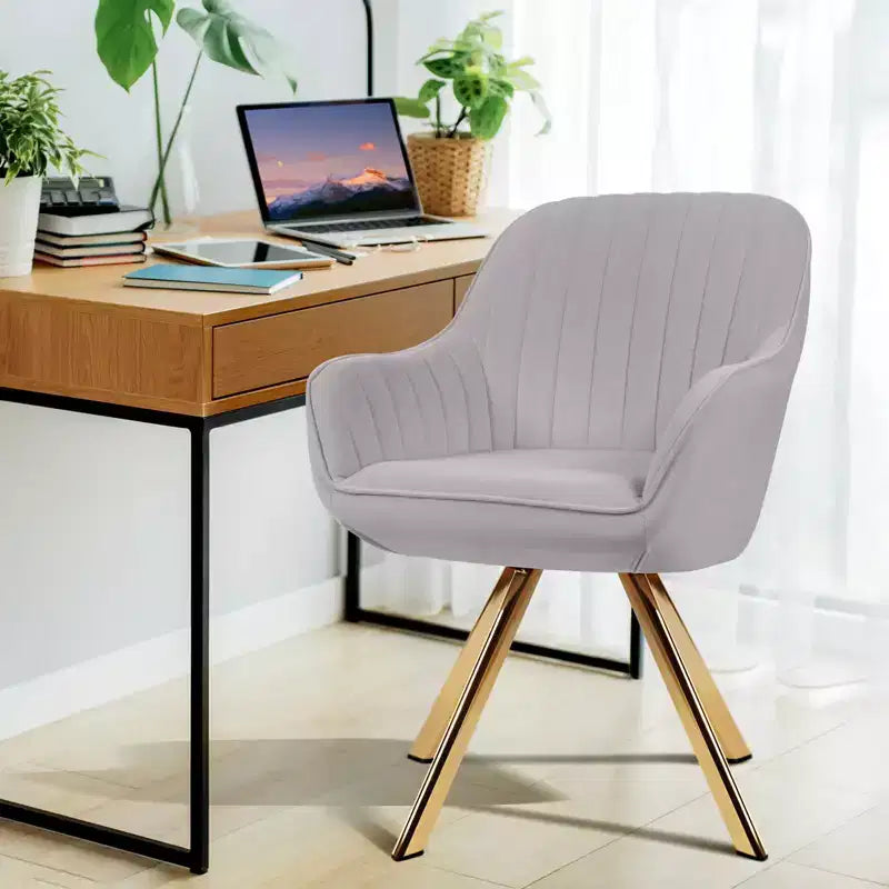 Fauteuil pivotant Hyleory moderne en velours brossé gris clair avec pieds en métal pour le salon