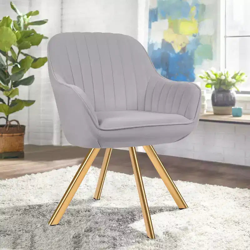 Fauteuil pivotant Hyleory moderne en velours brossé gris clair avec pieds en métal pour le salon