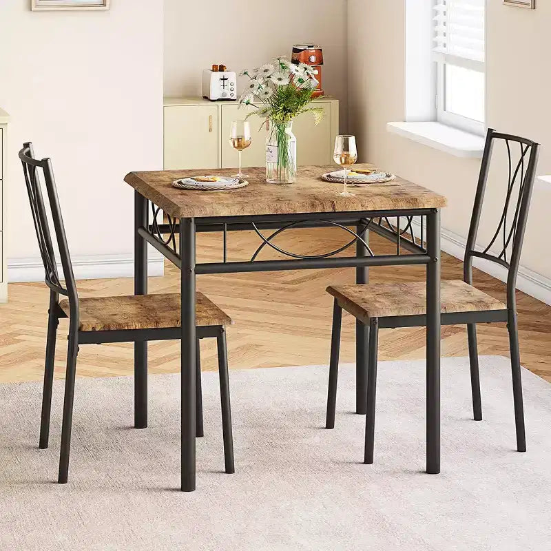 Ensemble de salle à manger compact 3 pièces pour 2 personnes, table de cuisine carrée avec chaises rembourrées, ensemble dînette peu encombrant pour petites cuisines et appartements