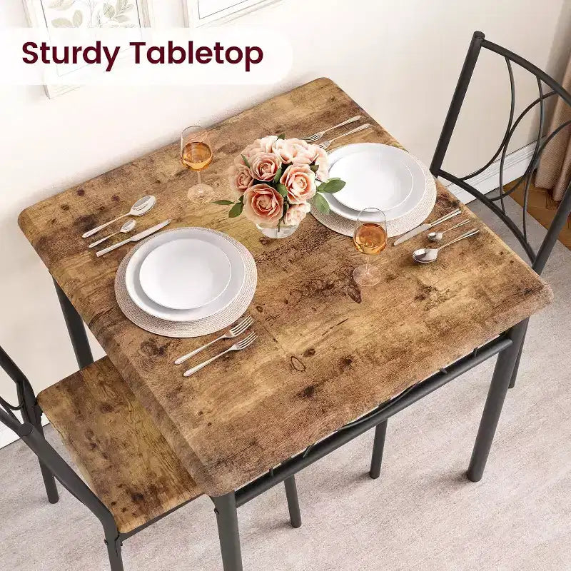 Ensemble de salle à manger compact 3 pièces pour 2 personnes, table de cuisine carrée avec chaises rembourrées, ensemble dînette peu encombrant pour petites cuisines et appartements