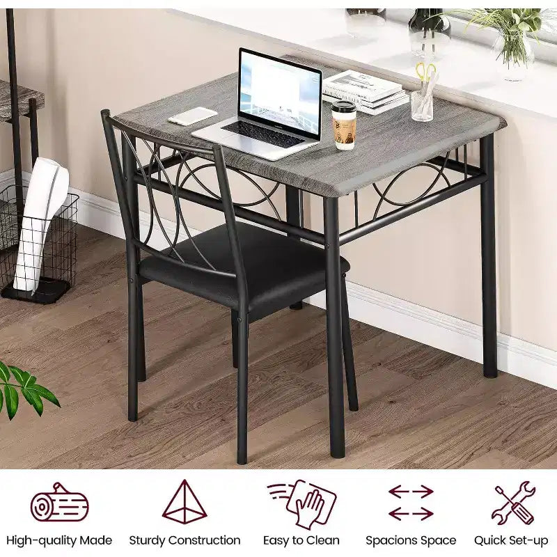 Ensemble de salle à manger compact 3 pièces pour 2 personnes, table de cuisine carrée avec chaises rembourrées, ensemble dînette peu encombrant pour petites cuisines et appartements