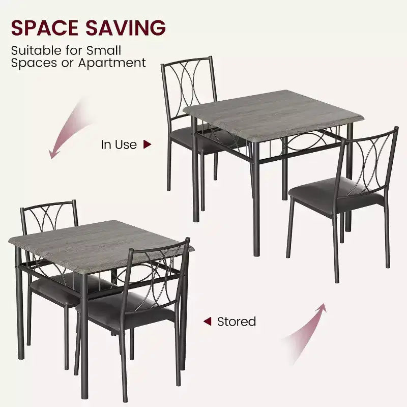 Ensemble de salle à manger compact 3 pièces pour 2 personnes, table de cuisine carrée avec chaises rembourrées, ensemble dînette peu encombrant pour petites cuisines et appartements