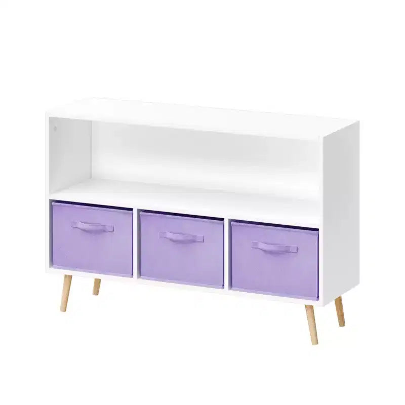 MAYEERTY Étagère à Livres pour Enfants avec Tiroirs en Tissu Pliables Meuble de Rangement pour Jouets Organisateur Blanc et Violet