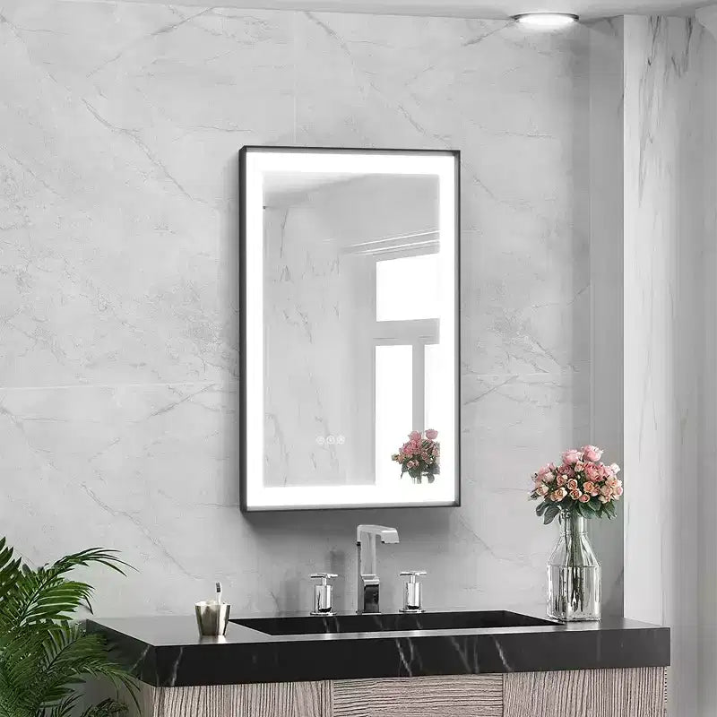 Maxax Modern Space Aluminum Framed Led Lighted Dimmable Anti-Fog Tempered Glass Bathroom / Vanity Mirror