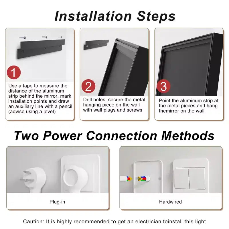 Miroir de salle de bain / de vanité en verre trempé anti-buée Maxax moderne avec éclairage LED encadré en aluminium spatial à intensité variable