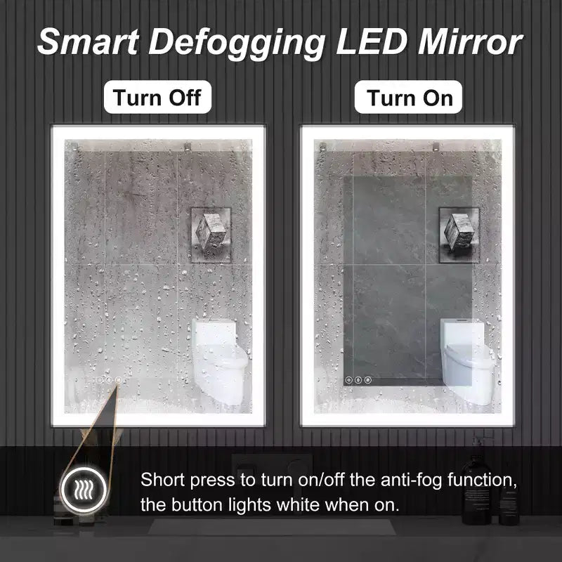 Miroir de salle de bain / de vanité en verre trempé anti-buée Maxax moderne avec éclairage LED encadré en aluminium spatial à intensité variable