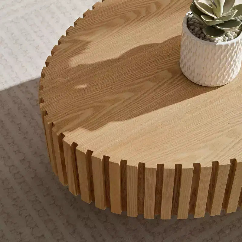 Table basse ovale moderne Okak, 112 cm de long avec piédestal robuste, table basse tambour compacte pour petit salon ou bureau