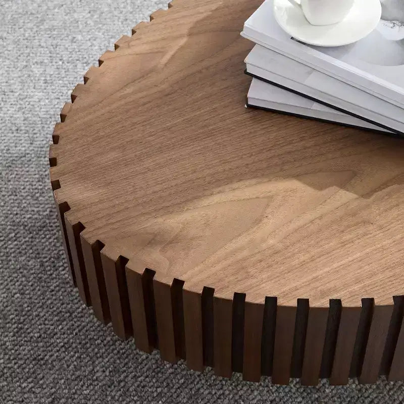 Table basse ovale moderne Okak, 112 cm de long avec piédestal robuste, table basse tambour compacte pour petit salon ou bureau