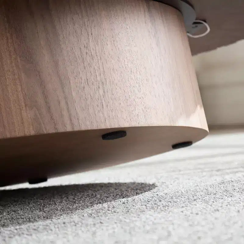 Table basse ovale moderne Okak, 112 cm de long avec piédestal robuste, table basse tambour compacte pour petit salon ou bureau