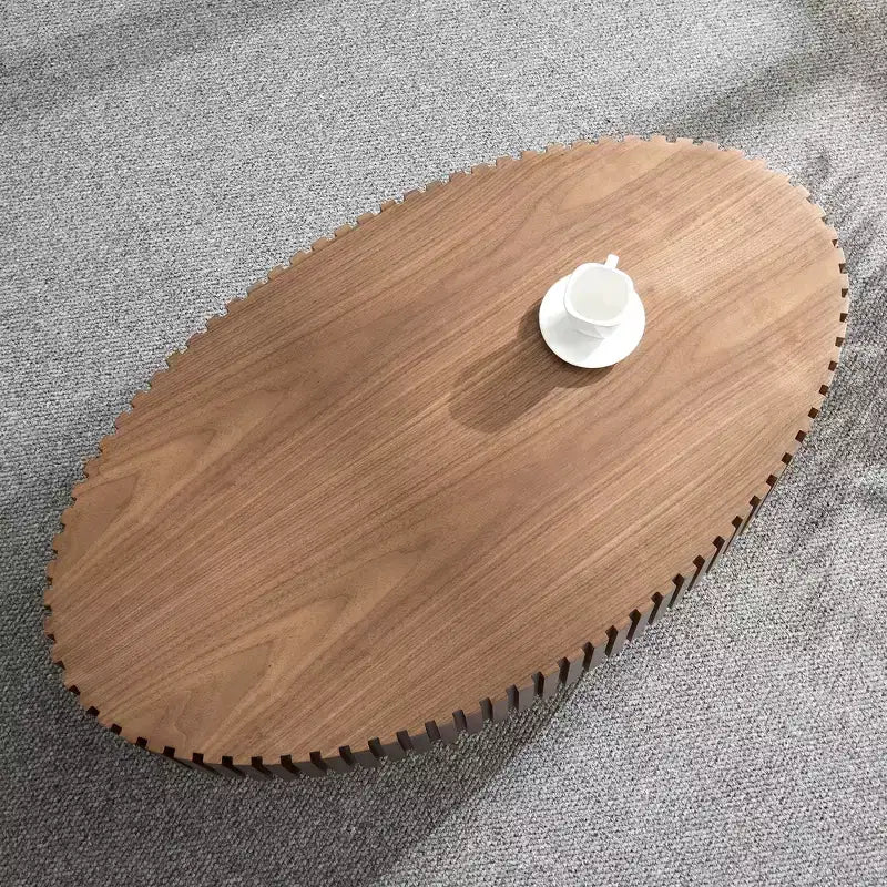 Table basse ovale moderne Okak, 112 cm de long avec piédestal robuste, table basse tambour compacte pour petit salon ou bureau