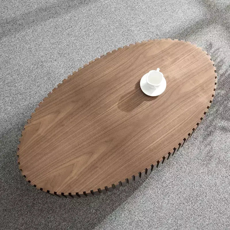 Table basse ovale moderne Okak, 112 cm de long avec piédestal robuste, table basse tambour compacte pour petit salon ou bureau
