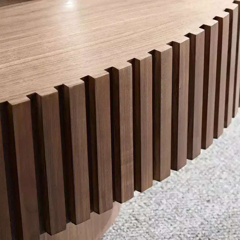 Table basse ovale moderne Okak, 112 cm de long avec piédestal robuste, table basse tambour compacte pour petit salon ou bureau