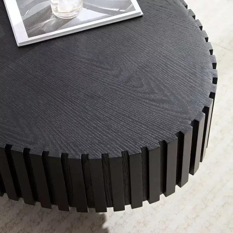 Table basse ovale moderne Okak, 112 cm de long avec piédestal robuste, table basse tambour compacte pour petit salon ou bureau