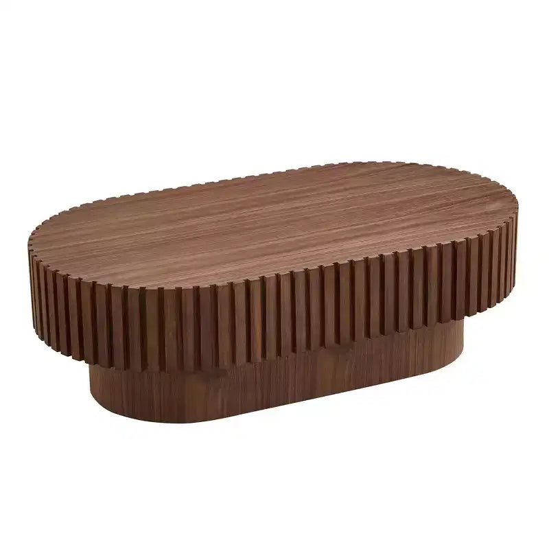 Table basse ovale moderne Okak, 112 cm de long avec piédestal robuste, table basse tambour compacte pour petit salon ou bureau
