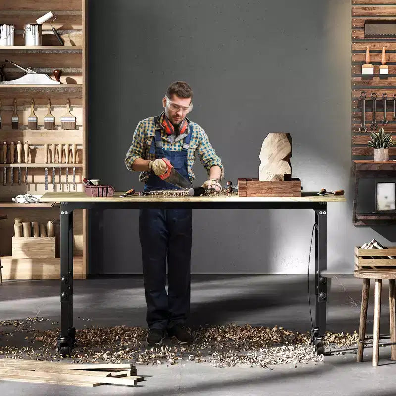 Établi réglable en bois d'hévéa pour la maison, le bureau, l'atelier, durable et polyvalent