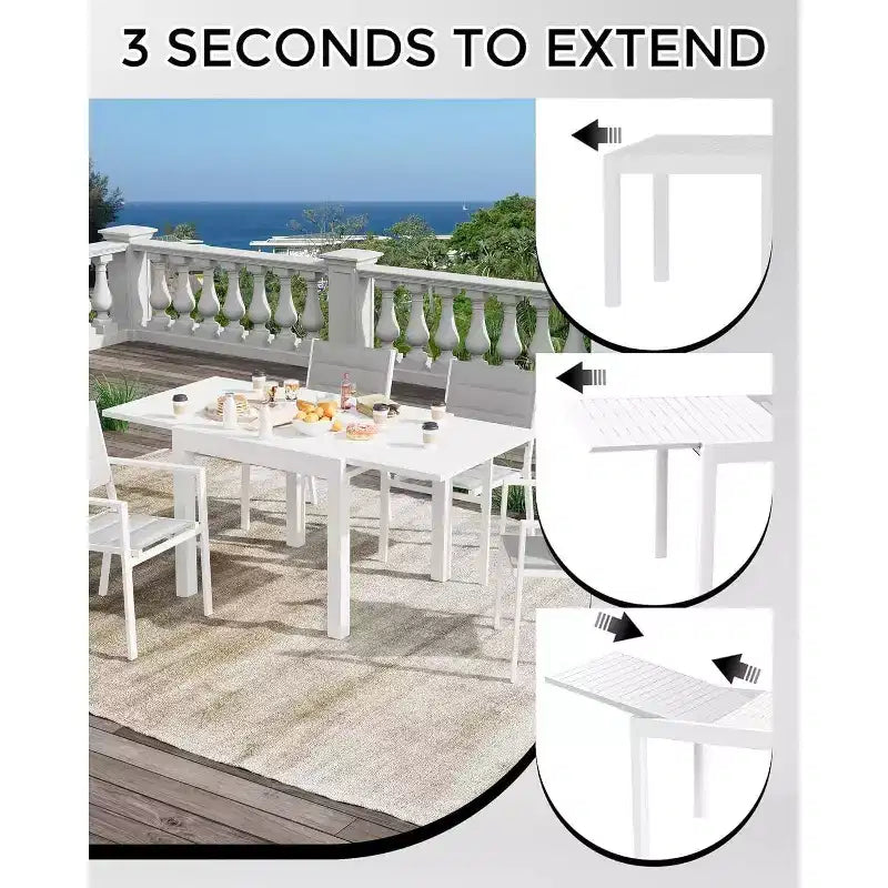 Table à manger de terrasse extensible pour 4 à 6 personnes, table d'extérieur réglable en aluminium de 80 à 160 cm, idéale pour le jardin, le porche, la terrasse et les réceptions en plein air