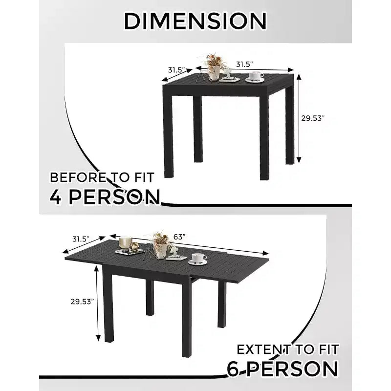 Table à manger de terrasse extensible pour 4 à 6 personnes, table d'extérieur réglable en aluminium de 80 à 160 cm, idéale pour le jardin, le porche, la terrasse et les réceptions en plein air