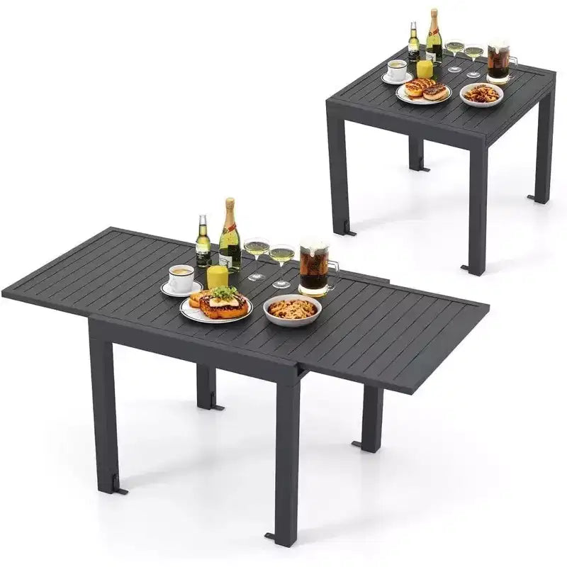Extendable Patio Dining Table for 4-6, Adjustable 31.5 to 63 Inch Aluminum Outdoor Table, Ideal for Backyard, Porch, Deck, and Outdoor Entertaining