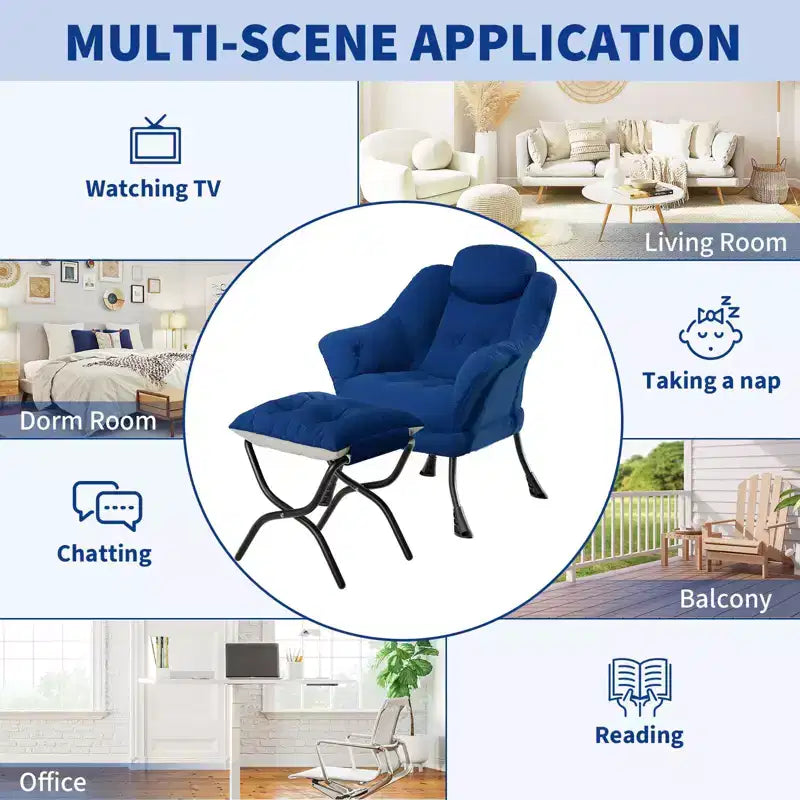Fauteuil confortable GustoWave avec repose-pieds pliant, fauteuil de lecture en velours pour adultes, meuble d'appoint compact