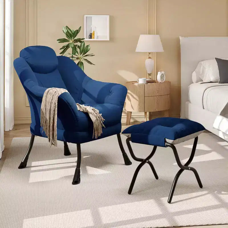 Fauteuil confortable GustoWave avec repose-pieds pliant, fauteuil de lecture en velours pour adultes, meuble d'appoint compact