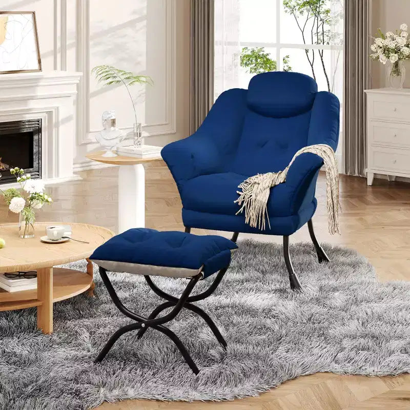 Fauteuil confortable GustoWave avec repose-pieds pliant, fauteuil de lecture en velours pour adultes, meuble d'appoint compact