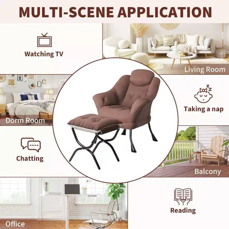 Fauteuil confortable GustoWave avec repose-pieds pliant, fauteuil de lecture en velours pour adultes, meuble d'appoint compact