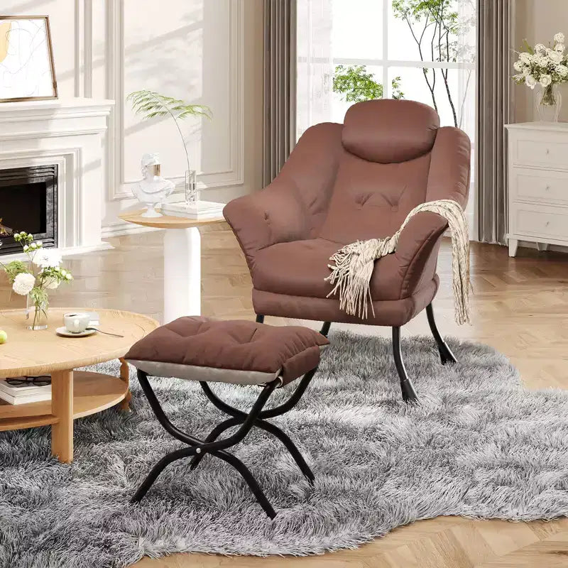 Fauteuil confortable GustoWave avec repose-pieds pliant, fauteuil de lecture en velours pour adultes, meuble d'appoint compact