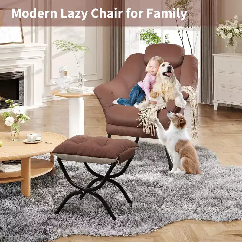 Fauteuil confortable GustoWave avec repose-pieds pliant, fauteuil de lecture en velours pour adultes, meuble d'appoint compact