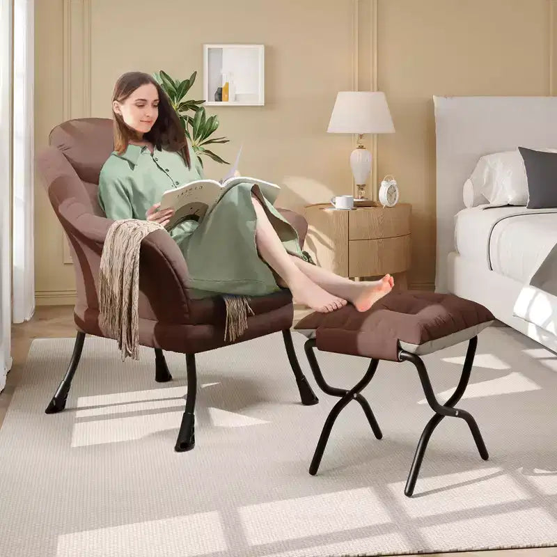 Fauteuil confortable GustoWave avec repose-pieds pliant, fauteuil de lecture en velours pour adultes, meuble d'appoint compact