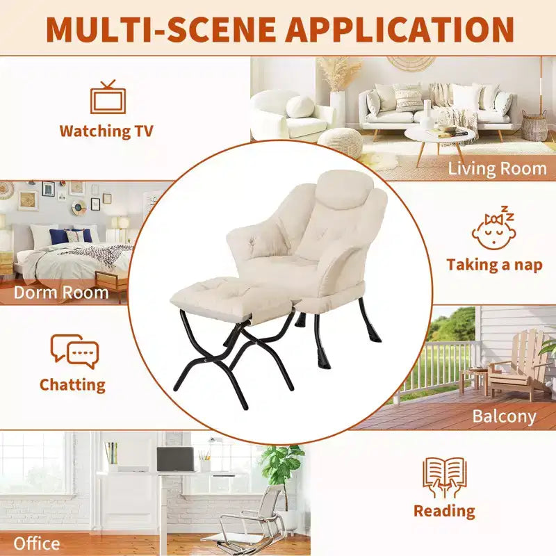 Fauteuil confortable GustoWave avec repose-pieds pliant, fauteuil de lecture en velours pour adultes, meuble d'appoint compact